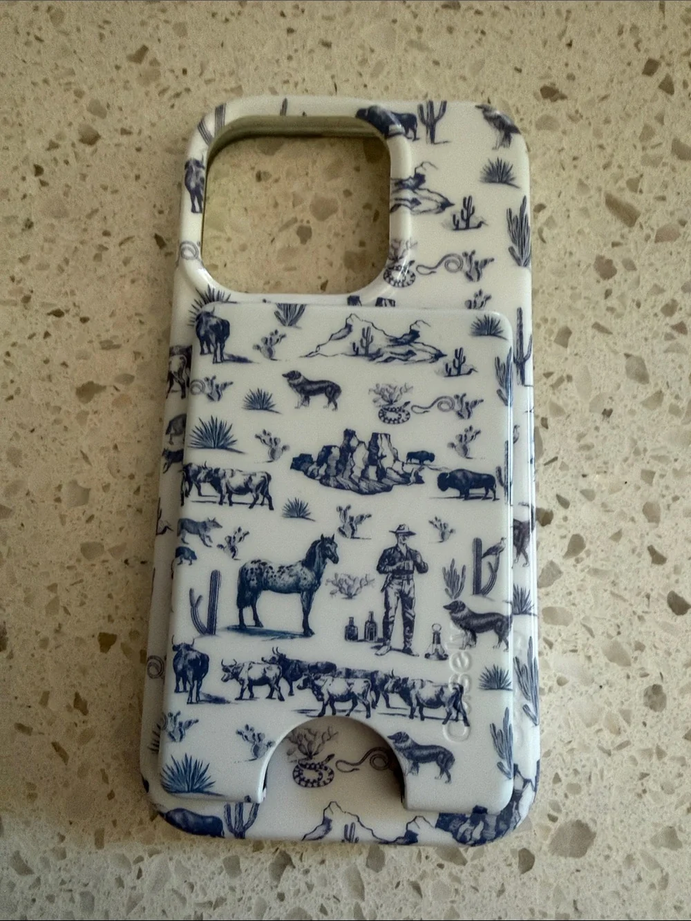 Blue & White Western Pattern Phone Case with magnetic wallet for iPhone 13 Pro
